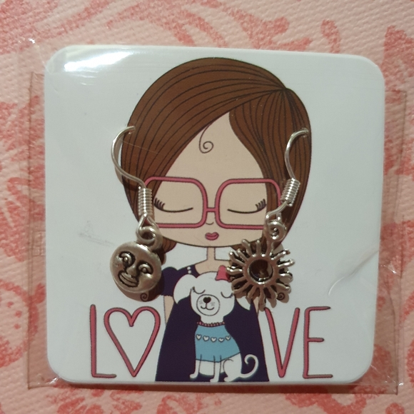 Silver Drop Earring Bundle - Peace Symbol,  Sun & Moon irregular, Goldfish - Picture 3 of 6